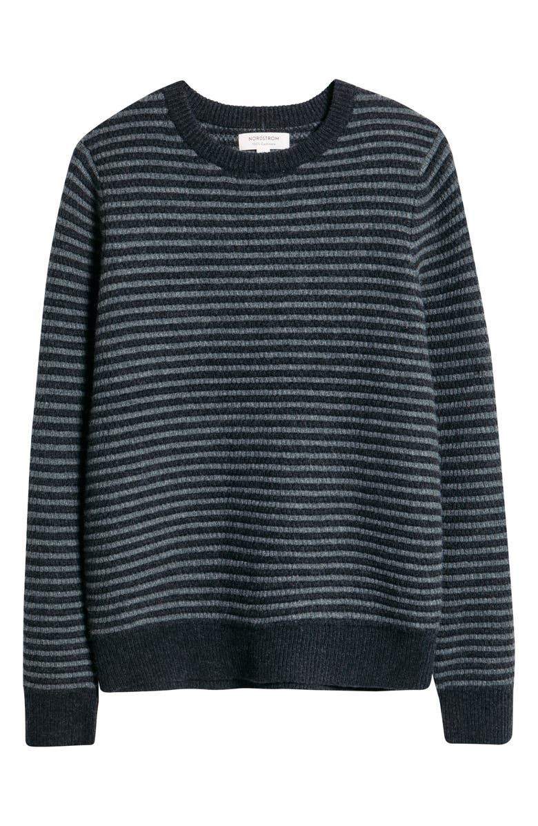 Nordstrom Stripe Cashmere Sweater, Alternate, color, Grey/ Black Heather