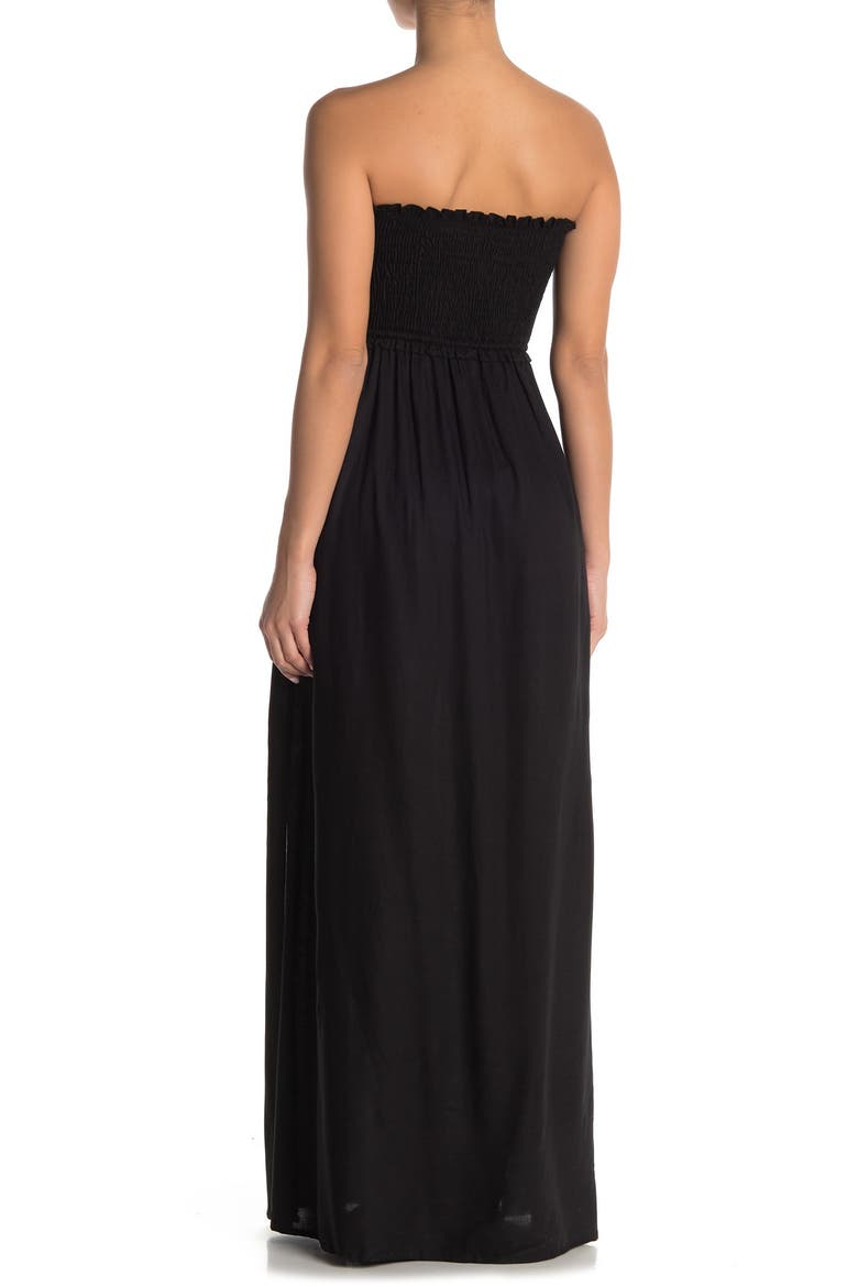 Strapless Smocked Maxi Dress Cover Up, Alternate, color, BLACK