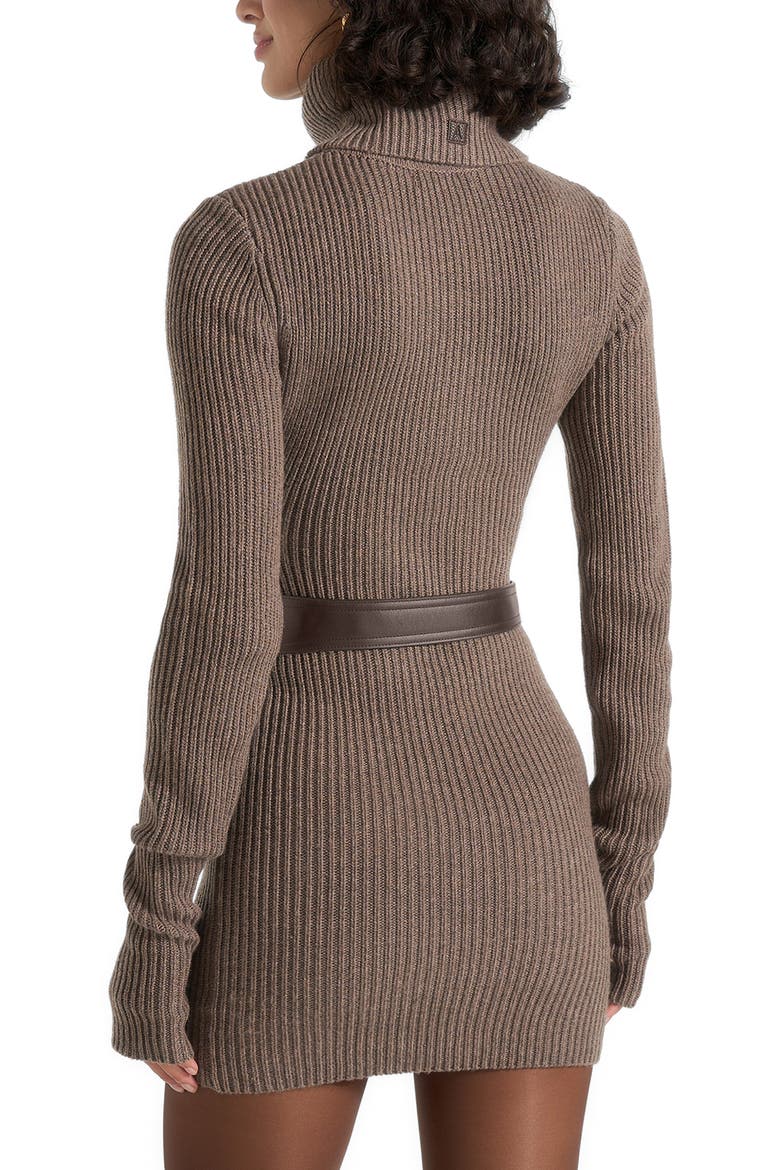 Kalia Roll Neck Knitted Mini Dress With Belt, Alternate, color, Taupe