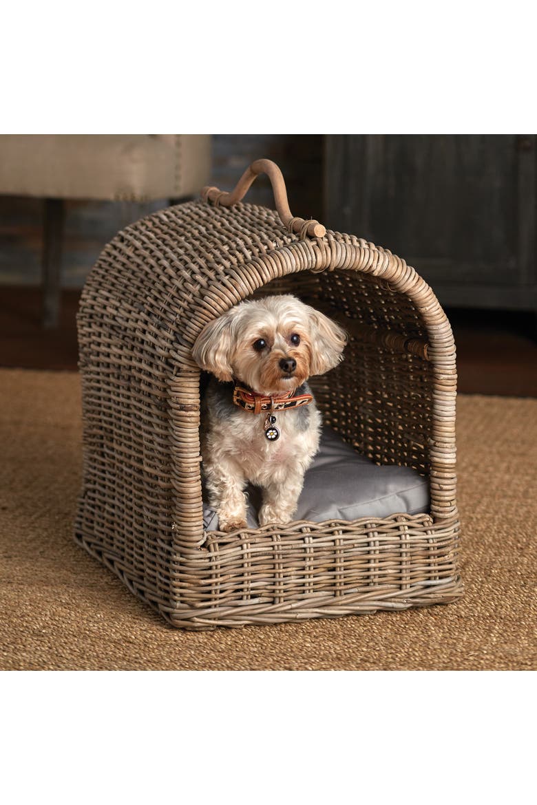 Normandy Canopy Rattan Small Pet Bed 15.5" x 19", Alternate, color, Gray