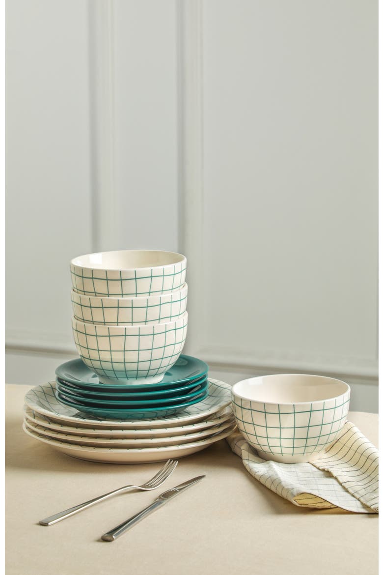 Ash Stoneware 12-Piece Dinnerware Set, Alternate, color, Green