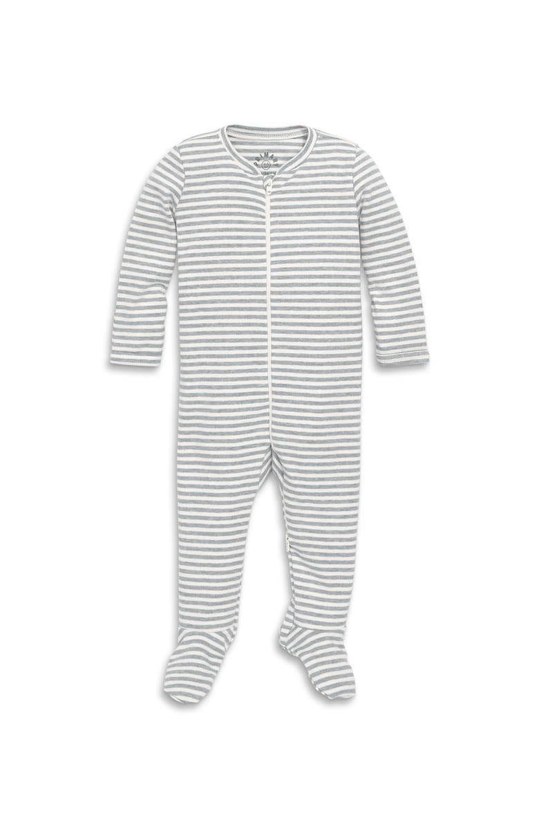 Primary Baby Organic Zip Footie In Stripe, Main, color, Heather Gray Ivory Mini Stripe