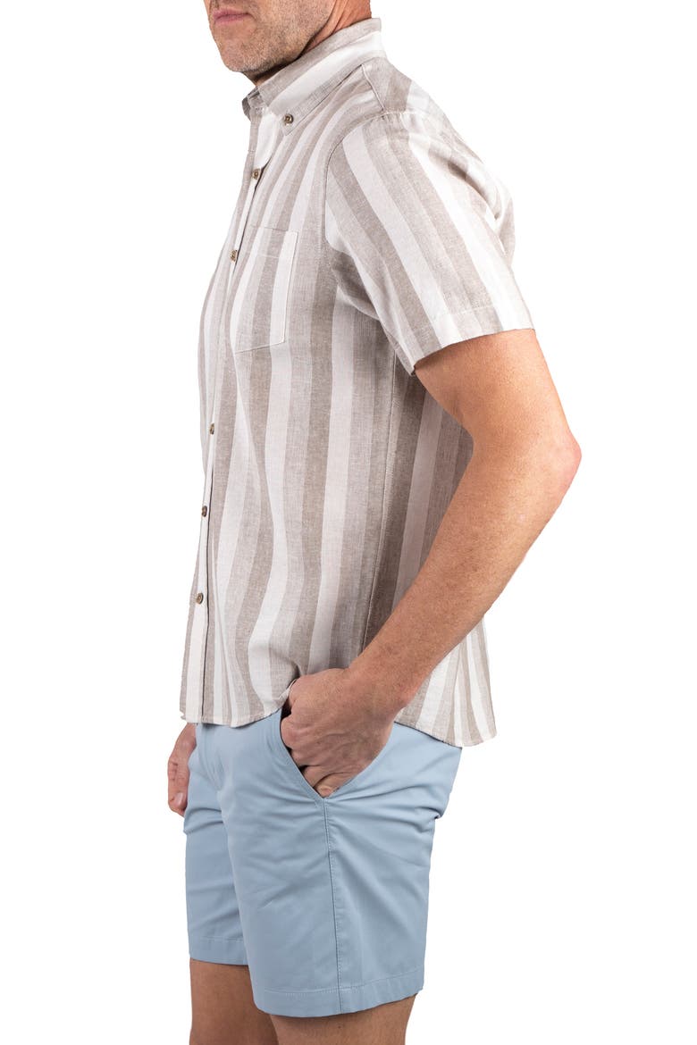 Puretec Linen Cotton Button-Up Shirt, Alternate, color, KHAKI TONAL STRIPE