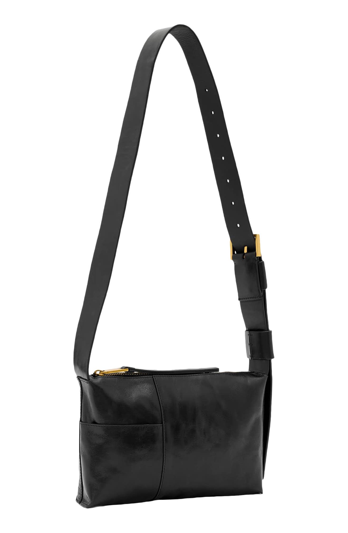 Alba Shine Leather Crossbody Bag, Alternate, color, BLACK