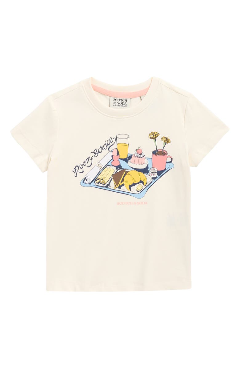 Scotch & Soda Kids' Room Service Logo Graphic T-Shirt, Main, color, Eggnog