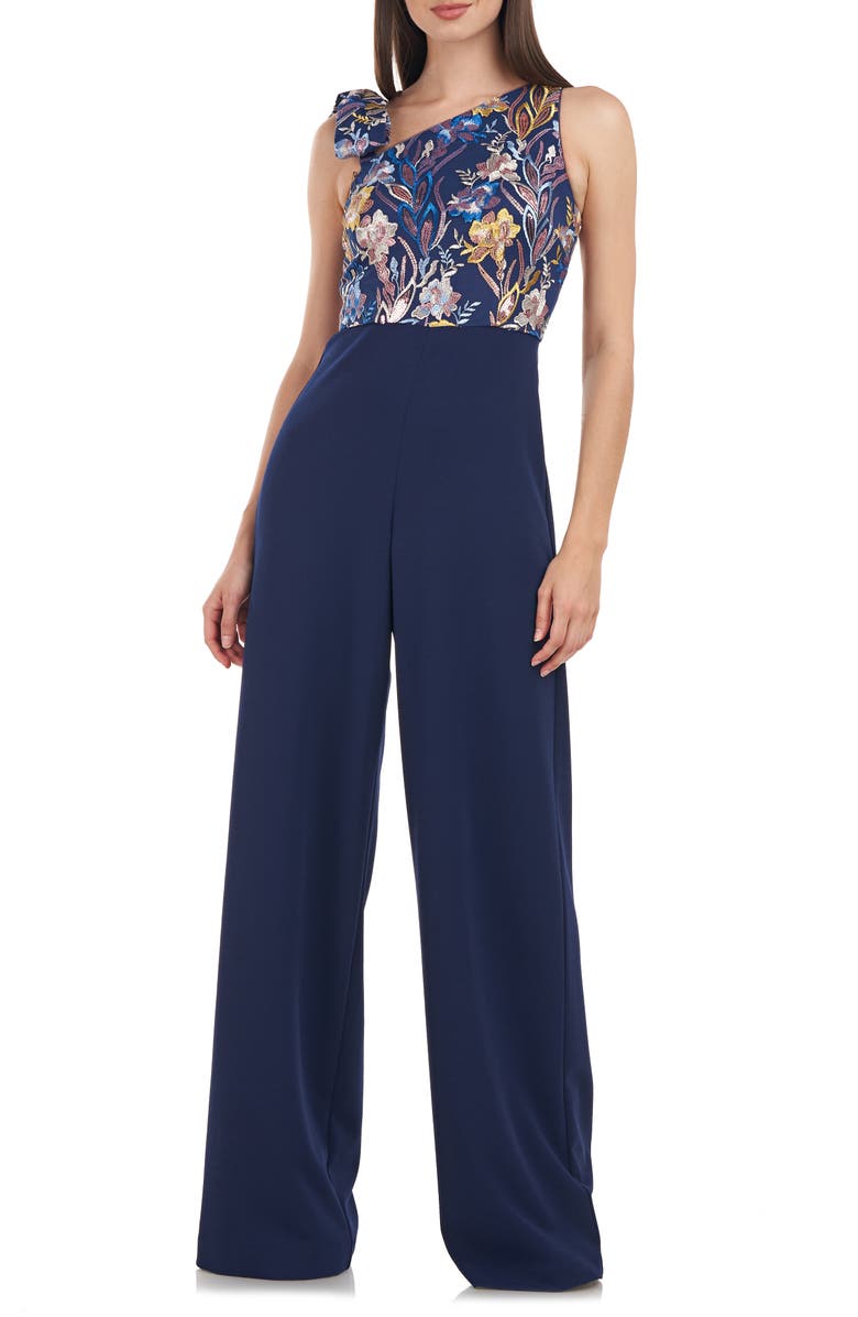 JS Collections Nova Bow Shoulder Wide Leg Jumpsuit, Main, color,
