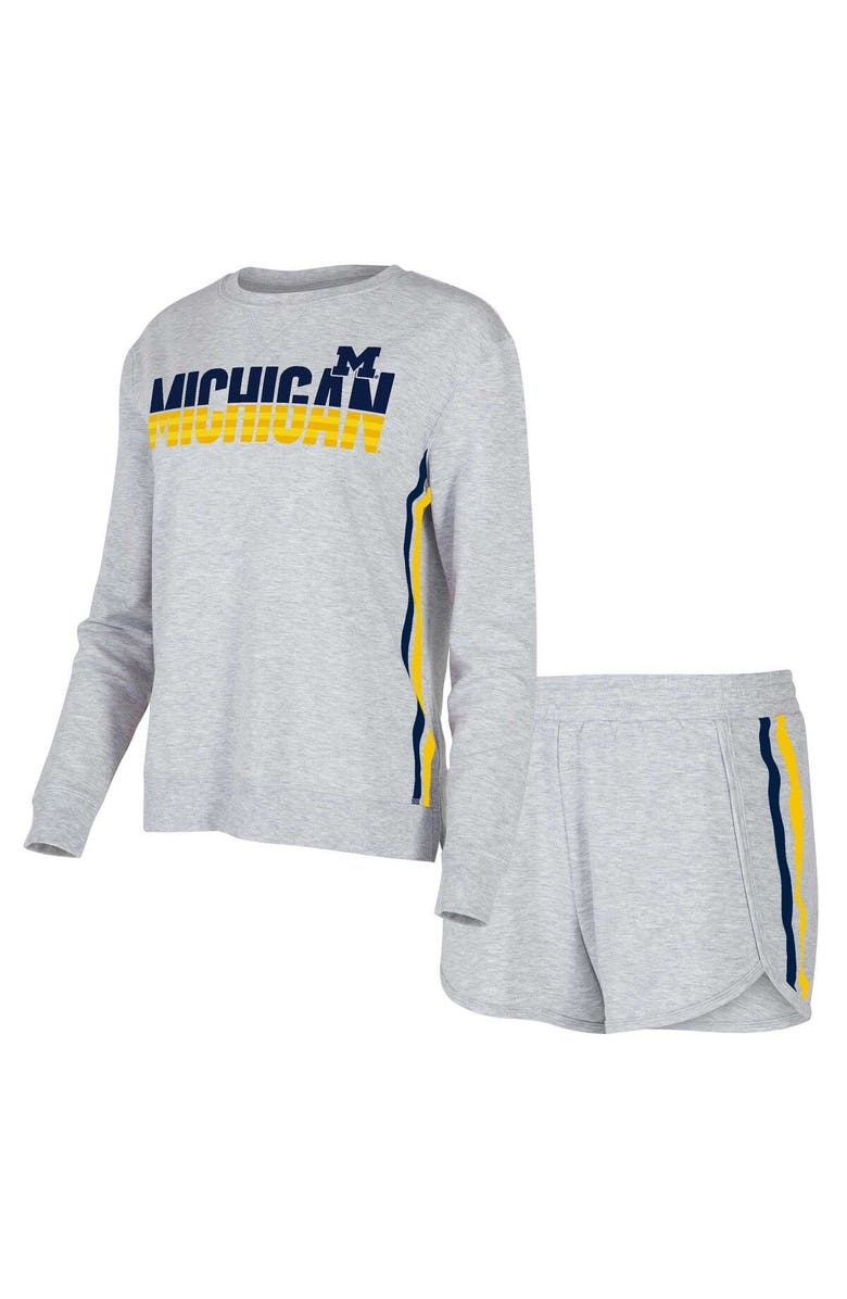 CONCEPTS SPORT Women's Concepts Sport Gray Michigan Wolverines Cedar Tri-Blend Long Sleeve T-Shirt & Shorts Sleep Set, Main, color, Gray