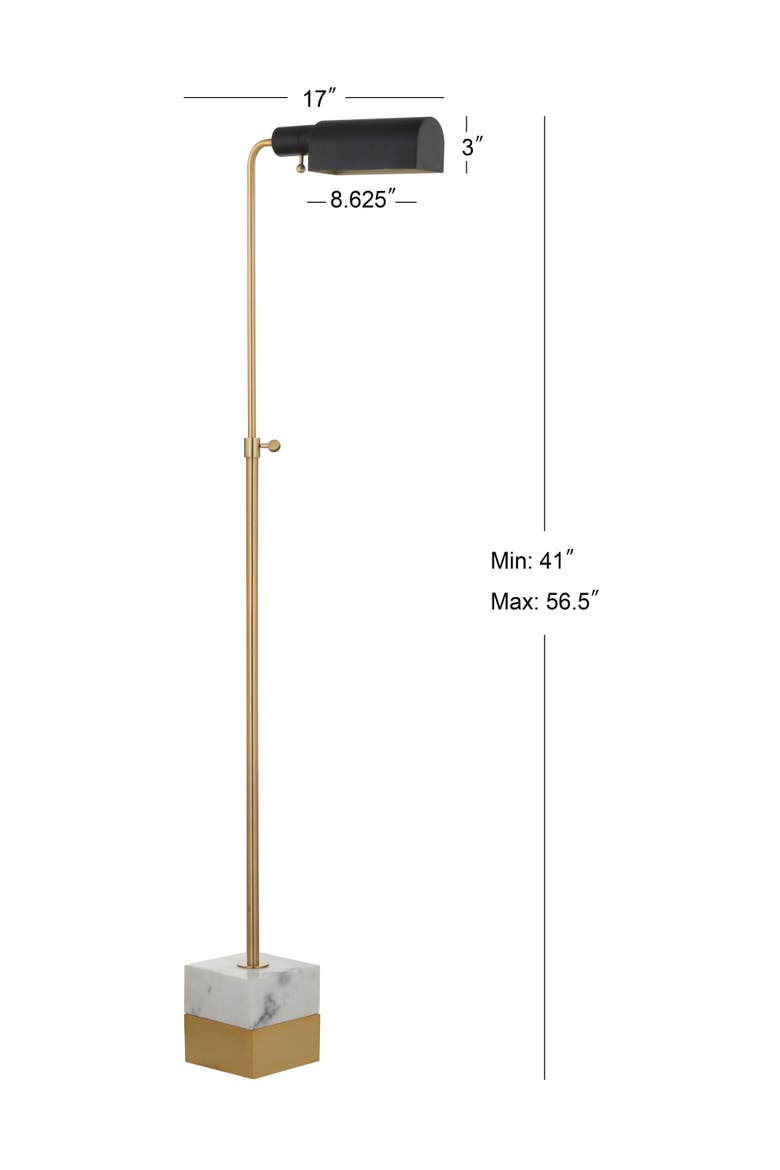 Iva 56.5" Adjustable Brass Library LED Floor Lamp, Brass Gold/Carrara Marble, Alternate, color, Brass Gold