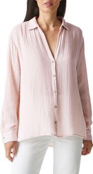 Michael Stars Leo High-Low Cotton Gauze Button-Up Shirt