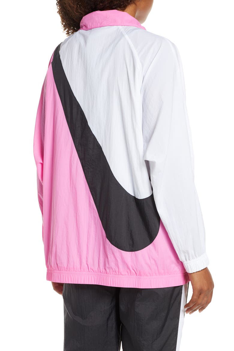 Sportswear Women's Woven Swoosh Jacket, Alternate, color, CHINA ROSE/ WHITE/ BLACK
