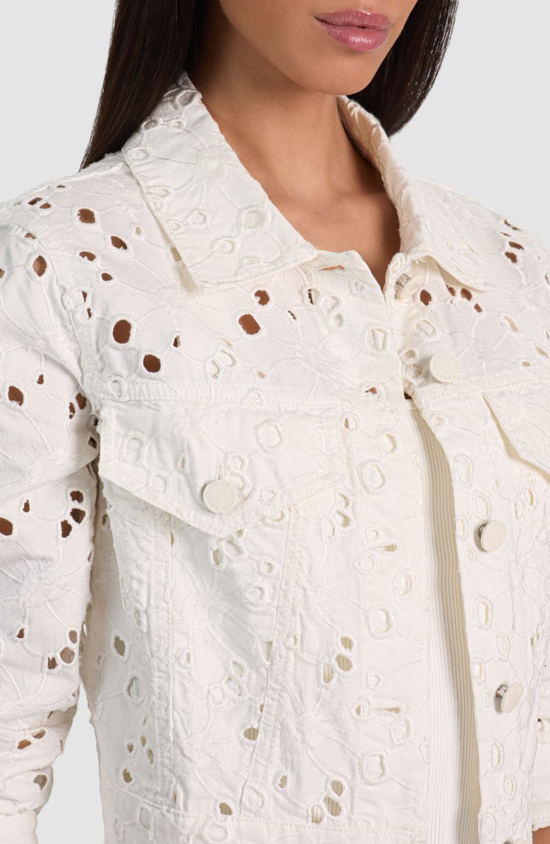 Alice + Olivia Chloe Eyelet Embroidered Denim Jacket, Alternate, color, Off White