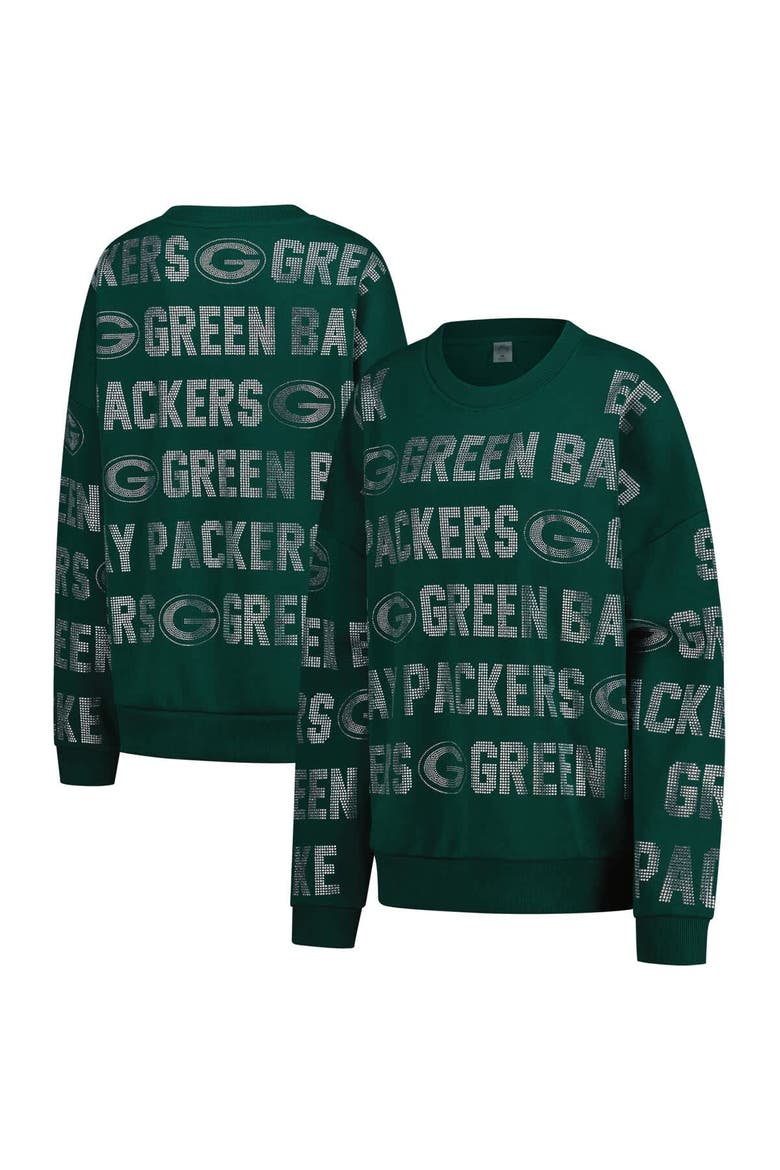 Women's Gameday Couture Green Green Bay Packers Oversized Hype Era Rhinestone Text Sweatshirt, Main, color, Green