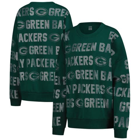 Women
s Gameday Couture Green Green Bay Packers Oversized Hype Era Rhinestone Text Sweatshirt