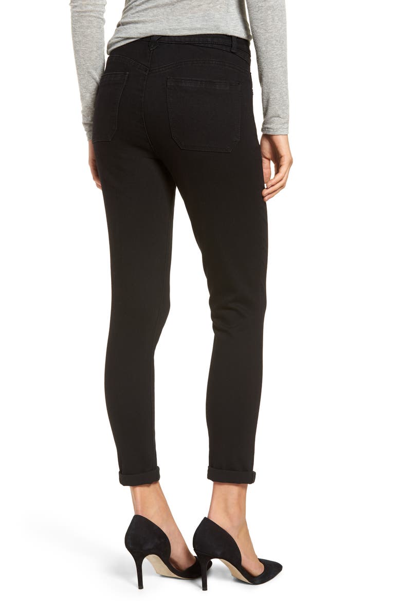High Waist Button Fly Skinny Ankle Jeans (Nordstrom Exclusive), Alternate, color, BK- BLACK