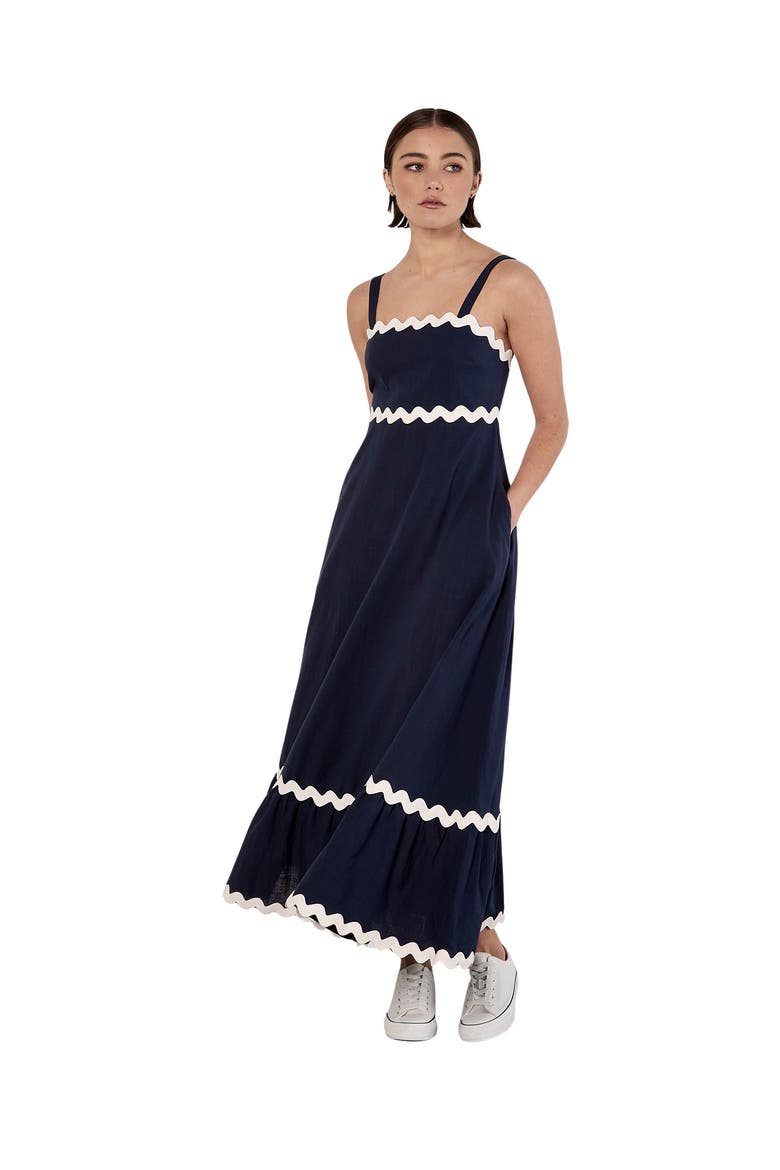 Rick Rack Trim Trapeze Midaxi Dress, Main, color, Navy