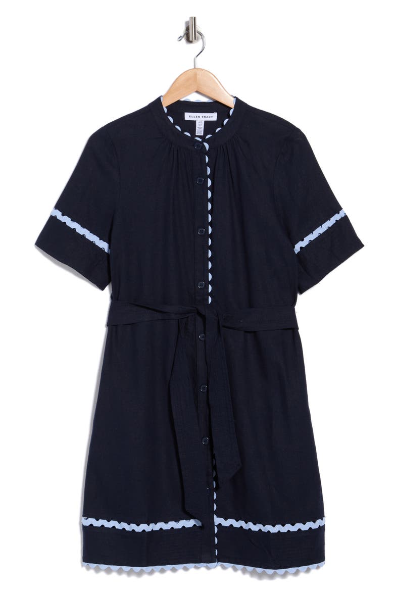 Rickrack Trim Short Sleeve Shirtdress, Alternate, color, NAVY