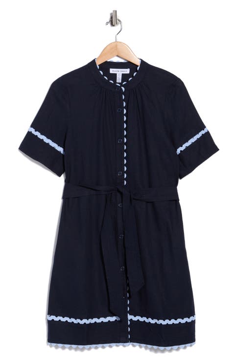 Rickrack Trim Short Sleeve Shirtdress