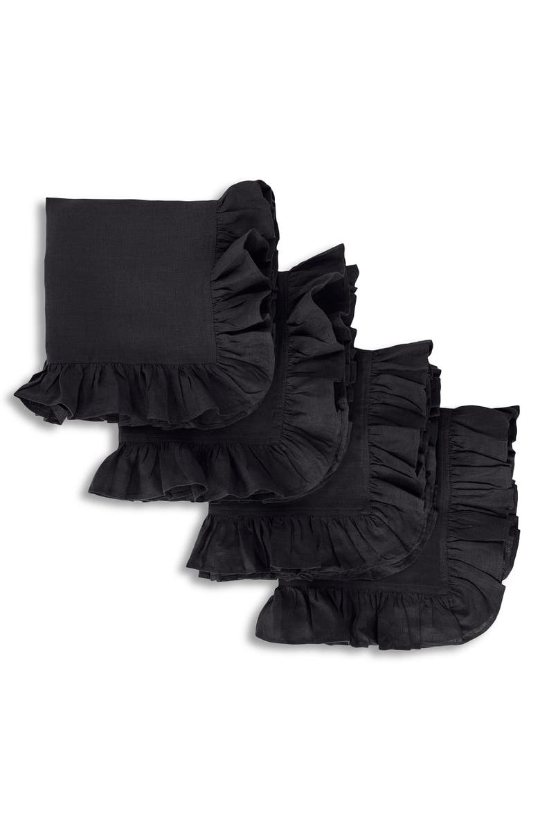 Solino Home Linen Dinner Napkins - Gabrielle Ruffle, 20" x 20" Inch, Main, color, Black