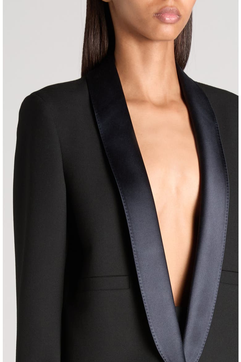 Wool Grain de Poudre Crop Tuxedo Jacket, Alternate, color, BLACK/ DEEP BLUE NAVY