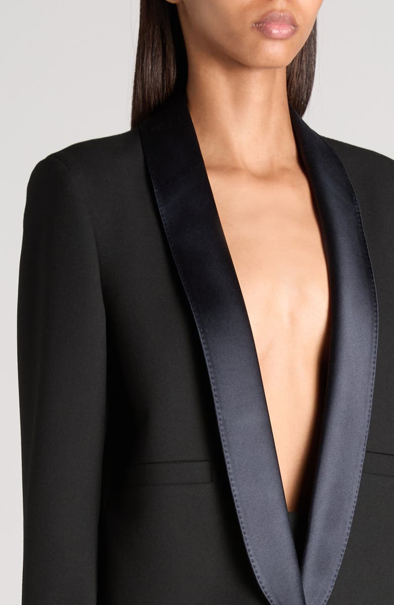 TOM FORD Wool Grain de Poudre Crop Tuxedo Jacket, Alternate, color, Black/ Deep Blue Navy