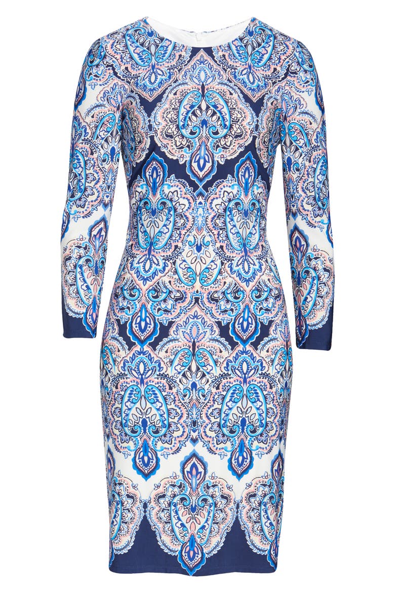 Paisley Print Long Sleeve Dress, Alternate, color, BLUE