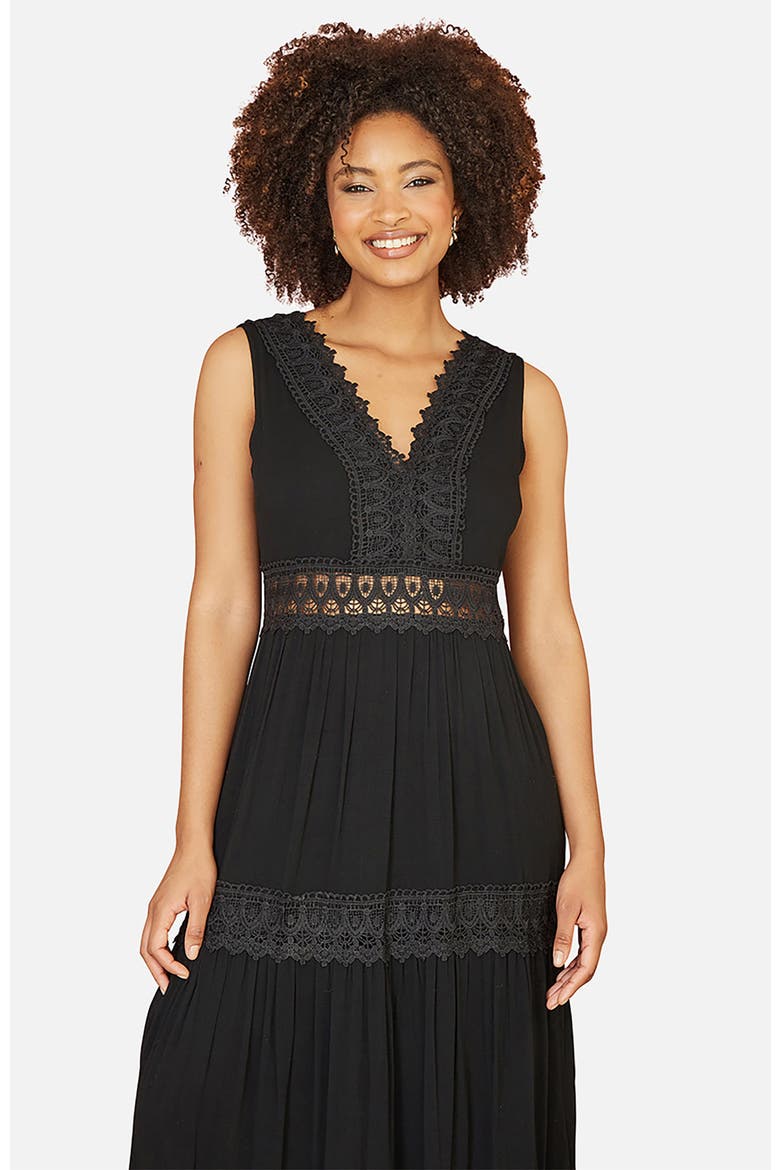 Lace Trim Cotton Maxi Sun Dress, Alternate, color, Black