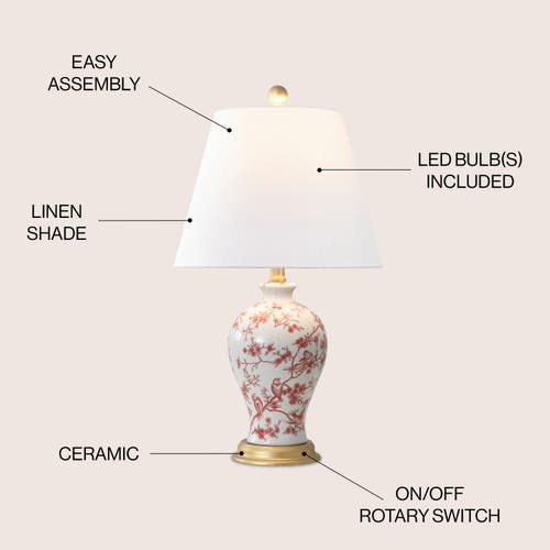 Jonathan Y Grace French Country Cottage Ceramic/iron Floral Urn Led Table Lamp In White/red