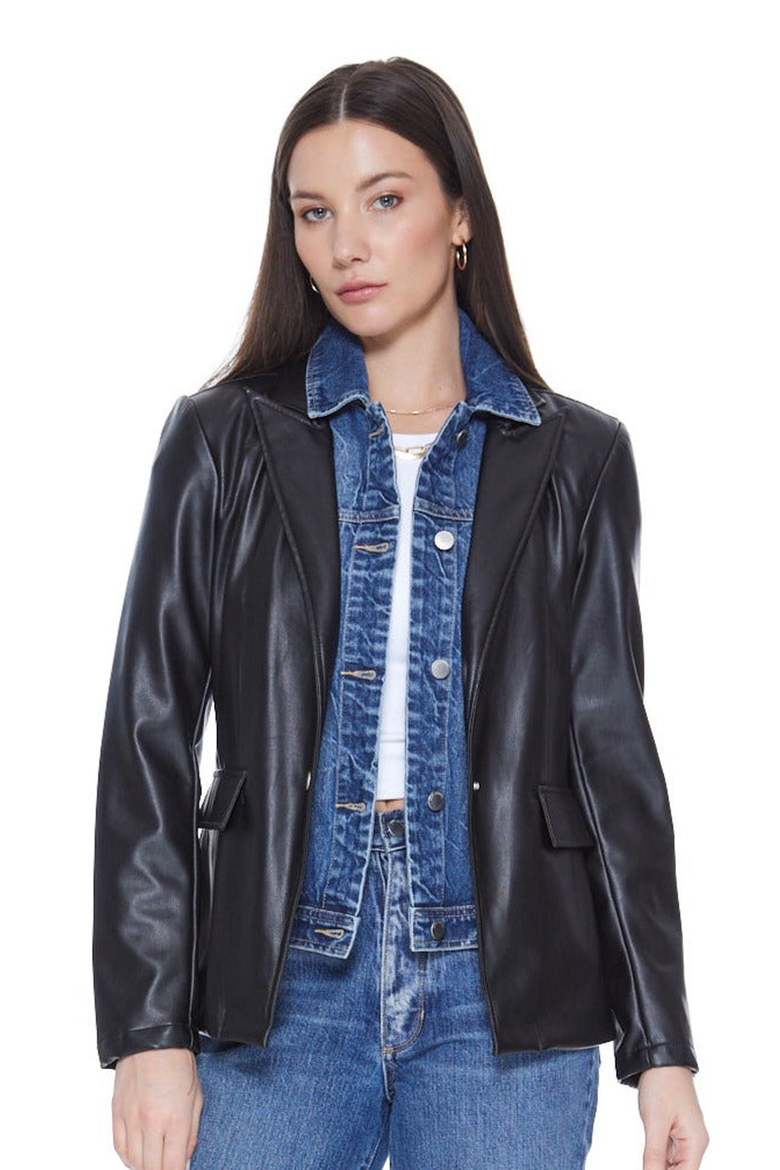Helen Blazer in Black UNreal Leather, Main, color, Black / Monaco