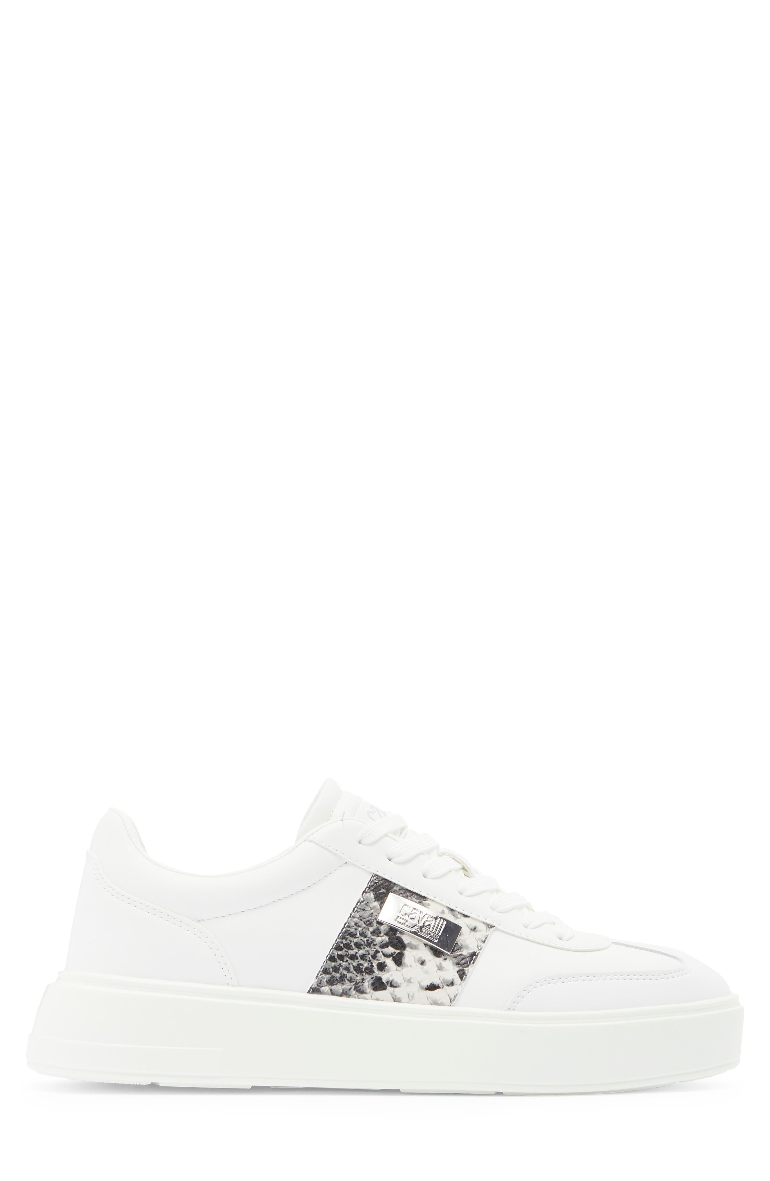 Roberto Cavalli Snake Embossed Low Top Sneaker, Alternate, color, White/ Roccia