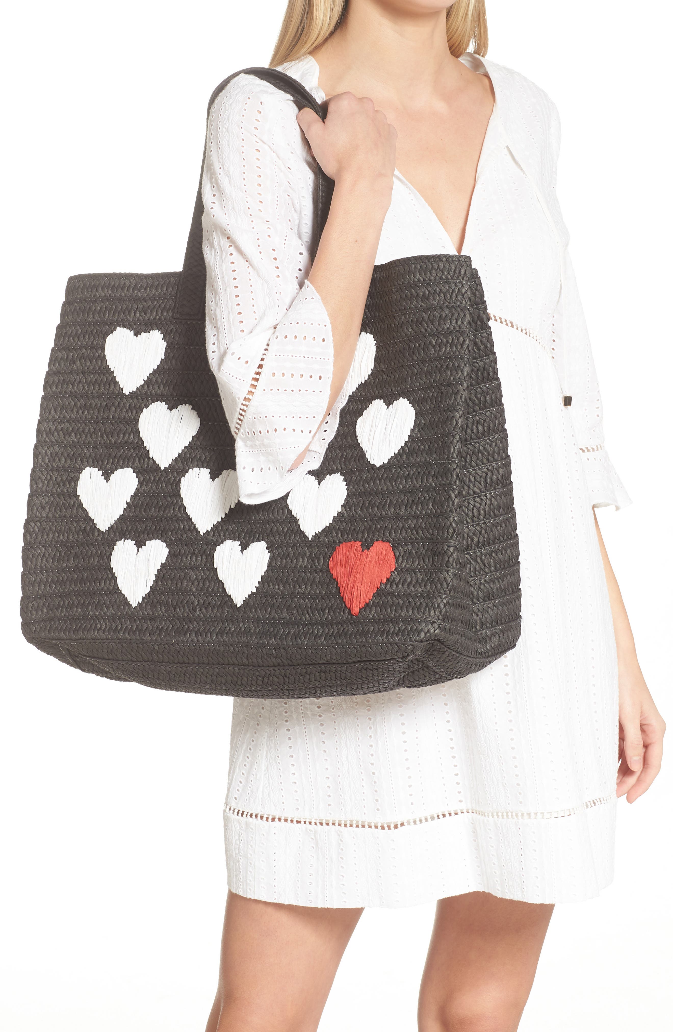 BTB Los Angeles Be Mine Straw Tote, Alternate, color, 