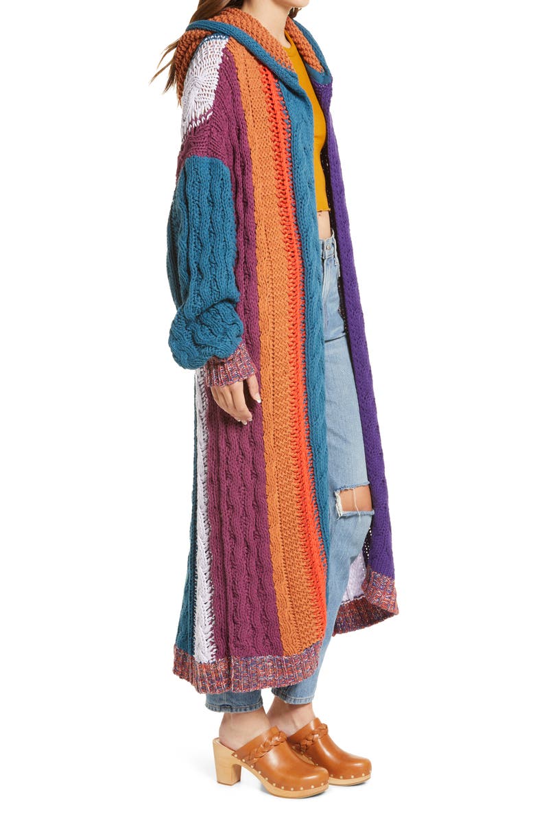 Free People Hearts on Fire Stripe Hooded Long Cardigan, Alternate, color, 