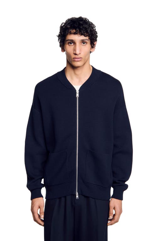 Sandro Teddy Knit Jacket In Navy Blue