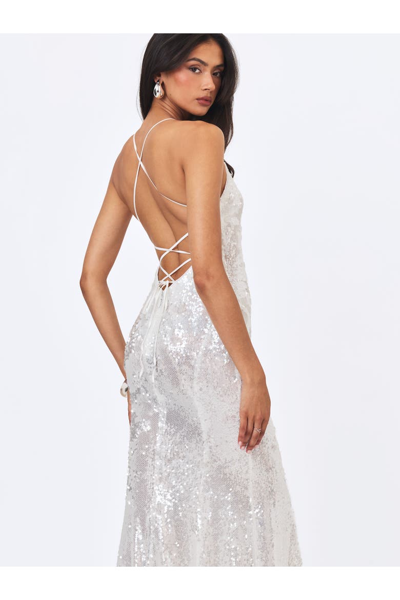 Cameron White Sequin Scoop Neck Mermaid Maxi Dress, Alternate, color, White