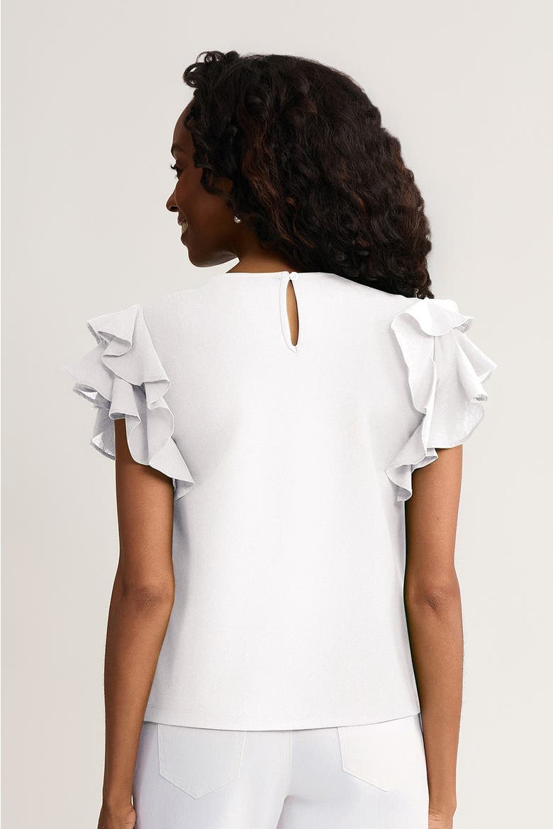 Family Savvy Flutter Sleeve Mixed-Media Top, Alternate, color, White