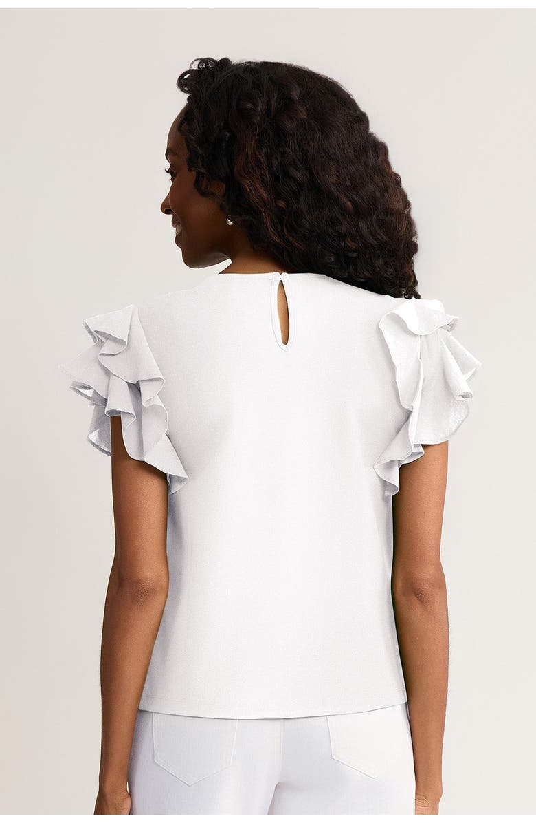 Ming Wang Family Savvy Flutter Sleeve Mixed-Media Top, Alternate, color, White