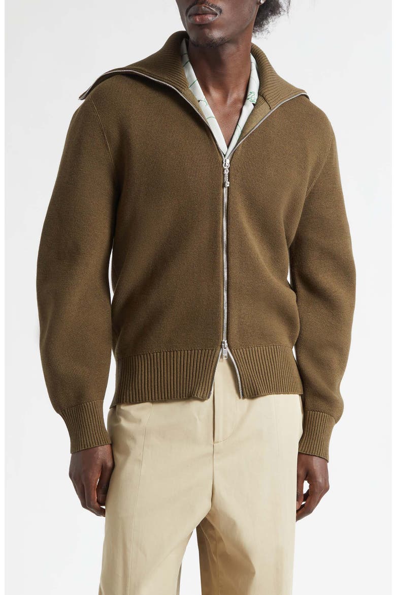 Wool & Cotton Double Knit Zip Cardigan, Main, color, 2637 DARK MOSS