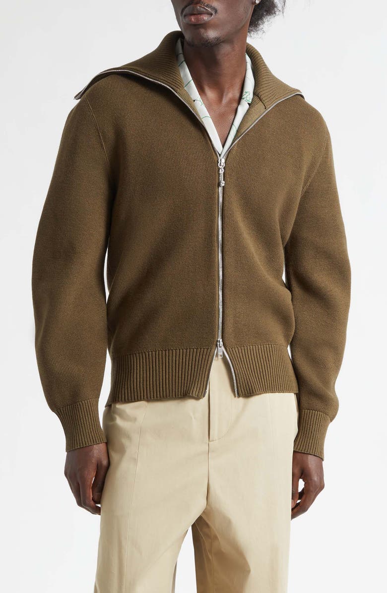 Bottega Veneta Wool & Cotton Double Knit Zip Cardigan, Main, color, 2637 Dark Moss