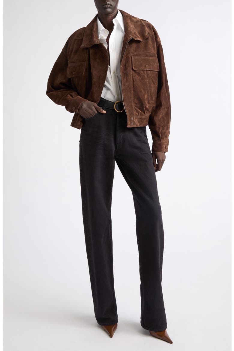 Calfskin Suede Jacket, Alternate, color, EBENE