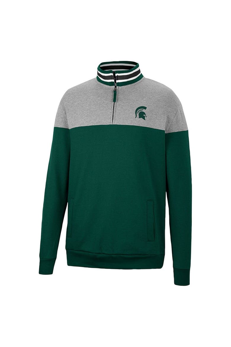 Men's Colosseum Green/Heather Gray Michigan State Spartans Be the Ball Quarter-Zip Top, Alternate, color, Green