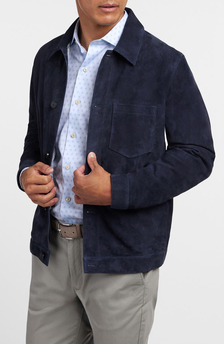David Donahue City Suede Button-Up Shirt Jacket, Alternate, color, Navy