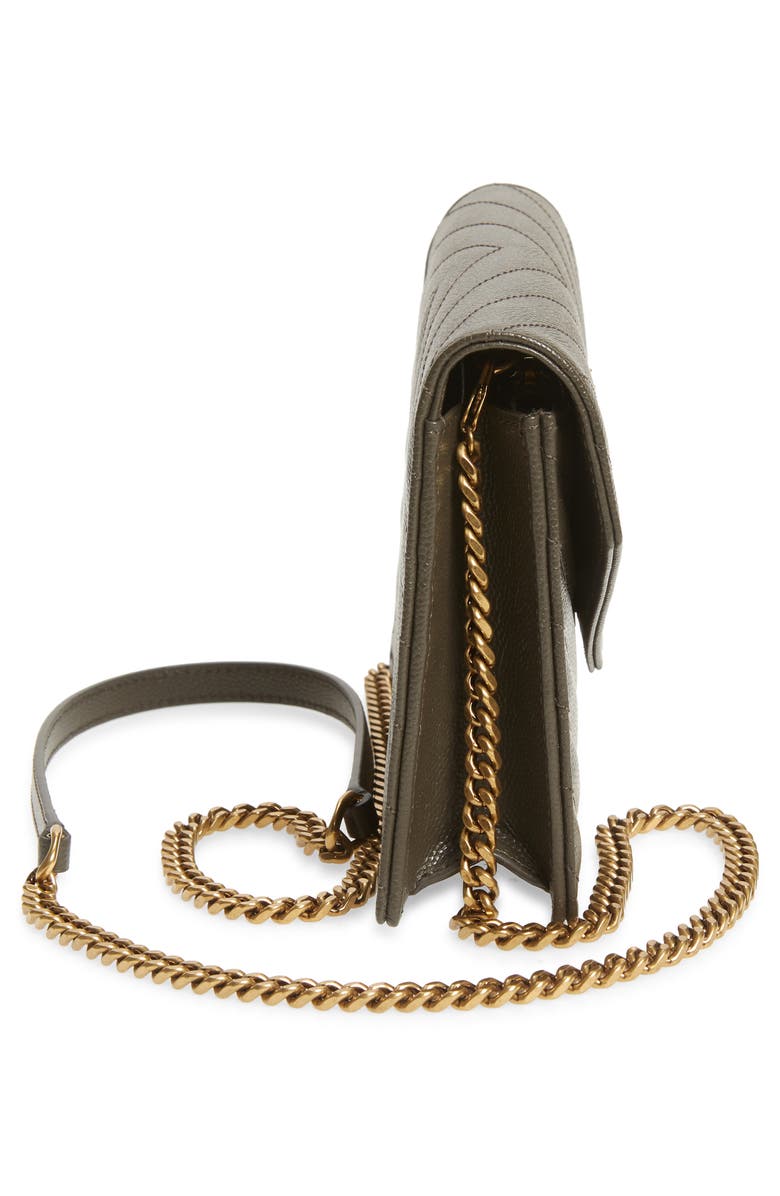 Saint Laurent Monogram Quilted Leather Wallet on a Chain, Alternate, color,