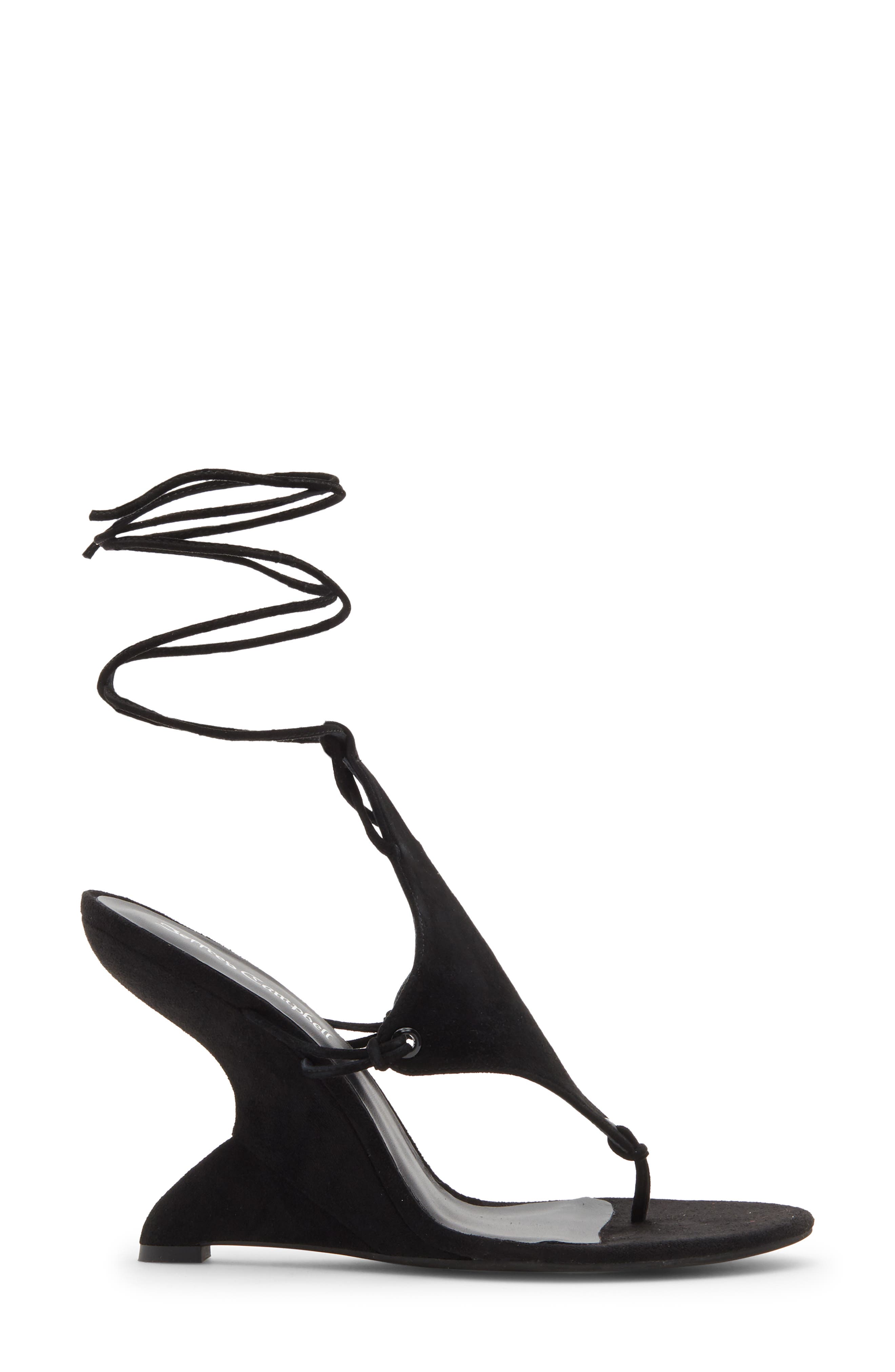 Jeffrey Campbell Pachouli Ankle Wrap Wedge Sandal, Alternate, color, Black Suede