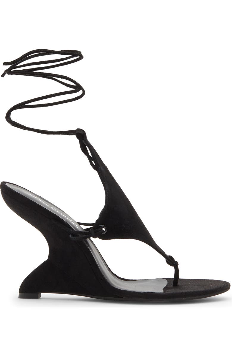 Jeffrey Campbell Pachouli Ankle Wrap Wedge Sandal, Alternate, color, Black Suede