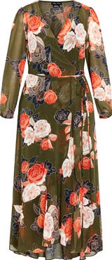 City Chic Kataleya Long Sleeve Chiffon Maxi Wrap Dress