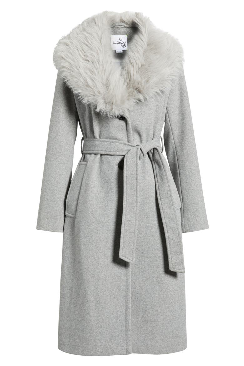 Belted Faux Fur Collared Coat, Alternate, color, FEATHER GREY