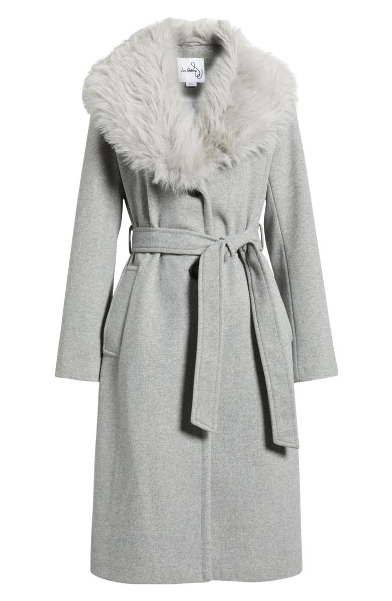 Sam Edelman Belted Faux Fur Collared Coat, Alternate, color, Feather Grey