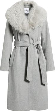 Sam Edelman Belted Faux Fur Collared Coat