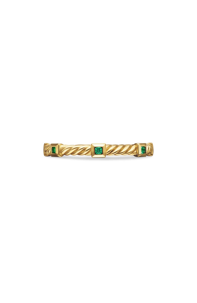 David Yurman Cable Collectibles<sup>®</sup> Stack Ring in 18K Yellow Gold with Emeralds, Main, color, Emerald 18K Yellow Gold