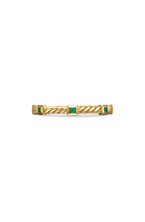 Cable Collectibles® Stack Ring in 18K Yellow Gold with Emeralds
