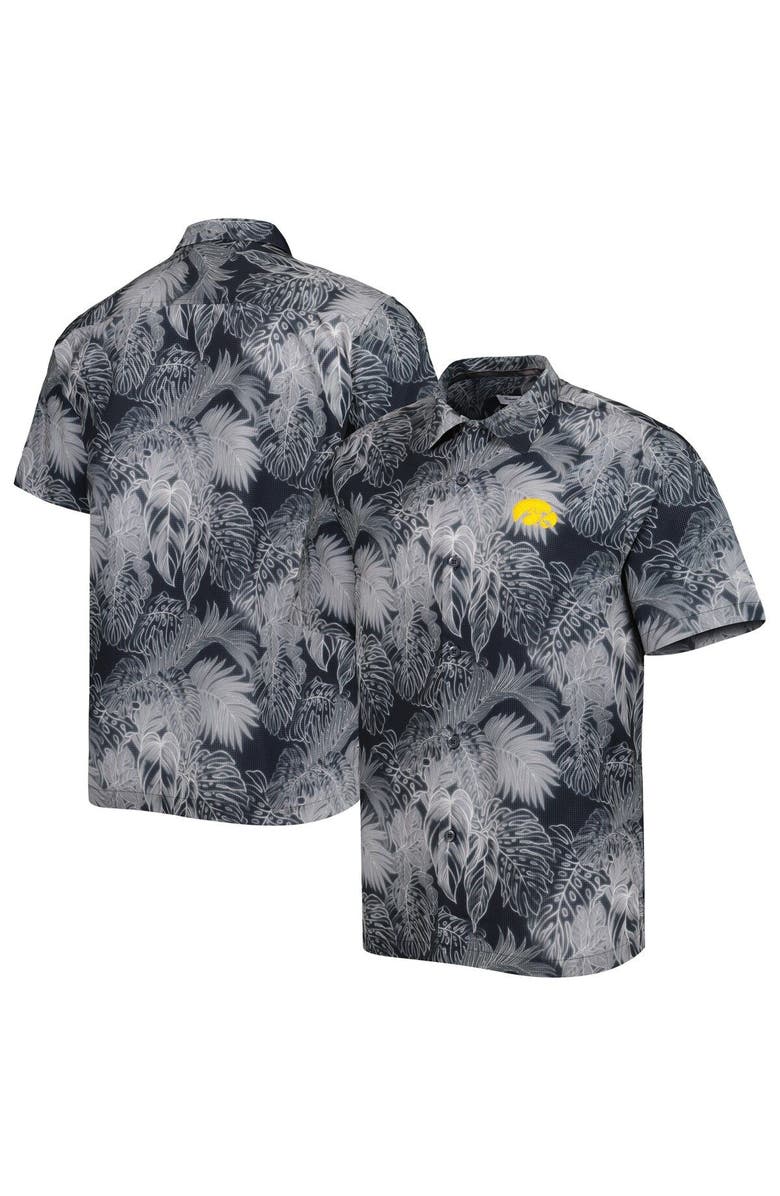 Tommy Bahama Men's Tommy Bahama Black Iowa Hawkeyes Coast Luminescent Fronds IslandZone Button-Up Camp Shirt, Main, color, Black